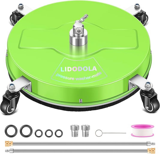LidoDola 19'' Pressure Washer Surface Cleaner with 4 Wheels - Stainless Steel Surface Cleaner for Pressure Washer Attachment for Concrete, Driveway, Patio, Sidewalk, Deck and Driveways (19 INCH GREEN)