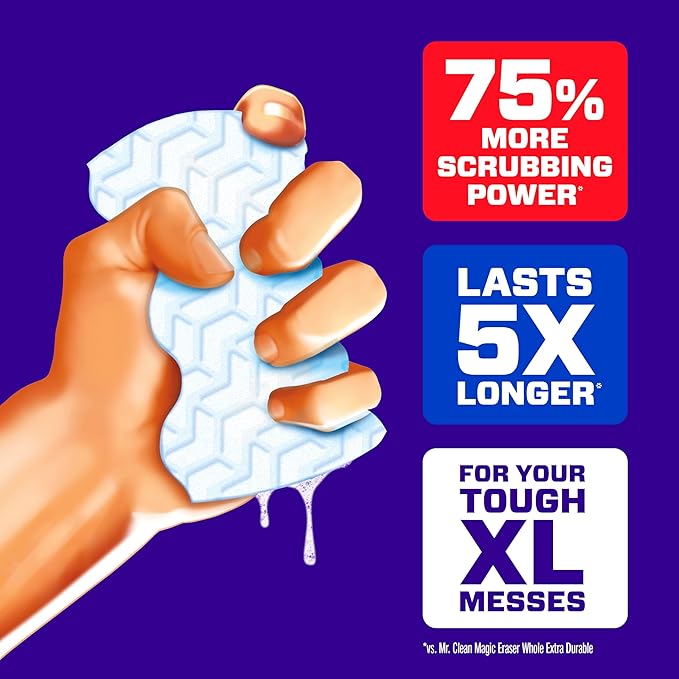 Mr. Clean Magic Eraser Sponge, All Purpose Cleaner, Long Lasting Cleaning Scrubber,Wall,Sneaker,Oven, Kitchen, Bathroom Cleaner, Shower Cleaning Supplies, Whole Home Extra Durable XL, 6ct (Pack of 3)