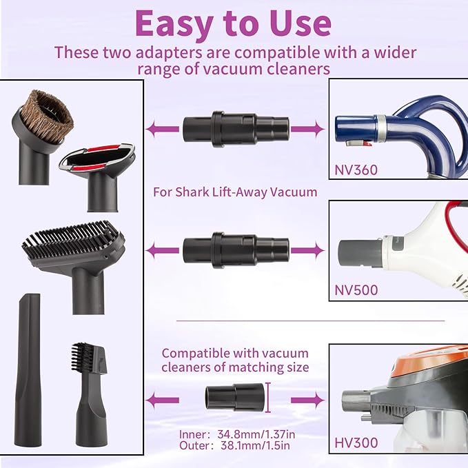 7 Pack for Shark Vacuum Attachments Replacement kits with Vacuum Brush Attachment and for Shark Crevice Tool and Vacuum Hose Adapter (7-Pack, 7)