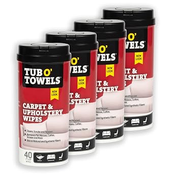 Tub O' Towels Carpet & Upholstery Cleaning Wipes 4 Pack – 7 x 8 Pre-Moistened Multi Surface Fabric Cleaning Wipes, 40 Co