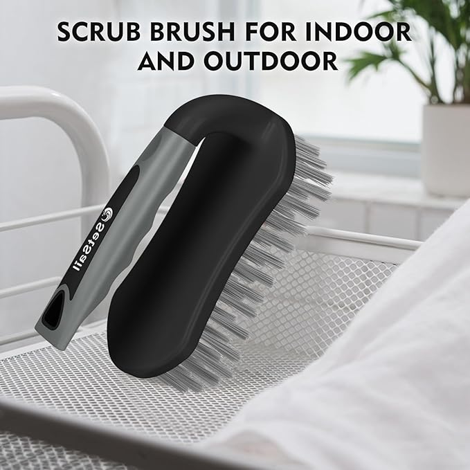 SetSail Scrub Brush, Heavy-Duty Scrub Brushes for Cleaning with Stiff Bristles Cleaning Brush for Shower, Bathroom, Carpet, Kitchen and Bathtub Scrubber - 2 Pack（Black Grey）