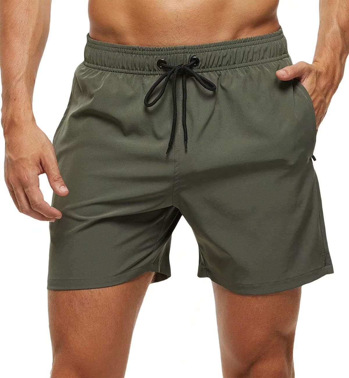 Men's Swim Trunks Quick Dry Beach Shorts with Zipper Pockets and Mesh Lining