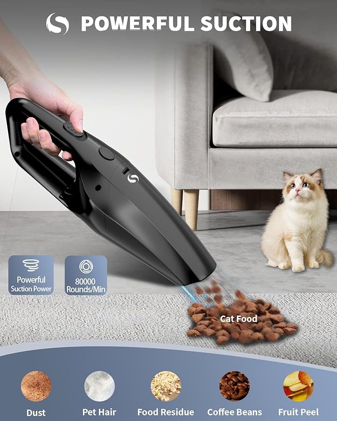 Handheld Vacuum Cordless Cleaner, Portable Mini Car Handheld Vacuum, Vacuum Portable with HEPA Filter, Hand Held Cordless for Car Accessories, Pet Hair, Home, Office