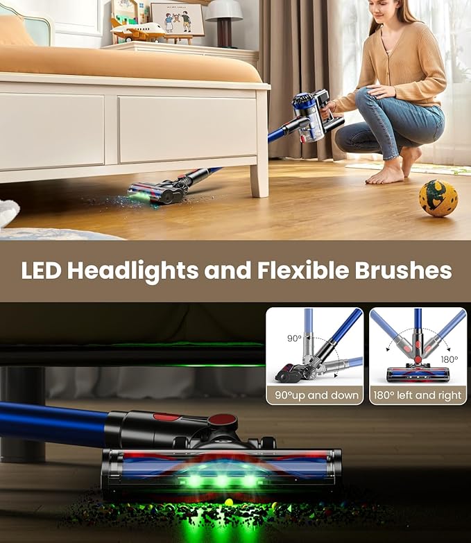 KARDV Cordless Vacuum Cleaner, 500W/40Kpa Vacuum Cleaners for Home, 60Mins Stick Vacuum with LED Display, Anti-Tangle & Wall Mount Charging, 8 in 1 Lightweight Vacuum for Hard Floors Carpet Pet Hair