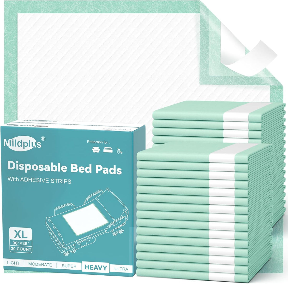Disposable Bed Pads with Adhesive Strip 30" x 36" (30 Counts)