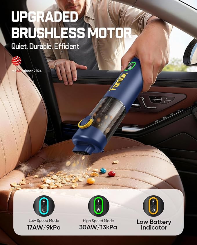 Fanttik V8 Mate Upgraded Cordless Car Vacuum, Portable Mini Vacuum with 13000pa Suction Power, 2 Suction Modes, Type-C Charge, Handheld Vacuum for Car, Small Tasks, Keyboards, Office Desk (Blue)