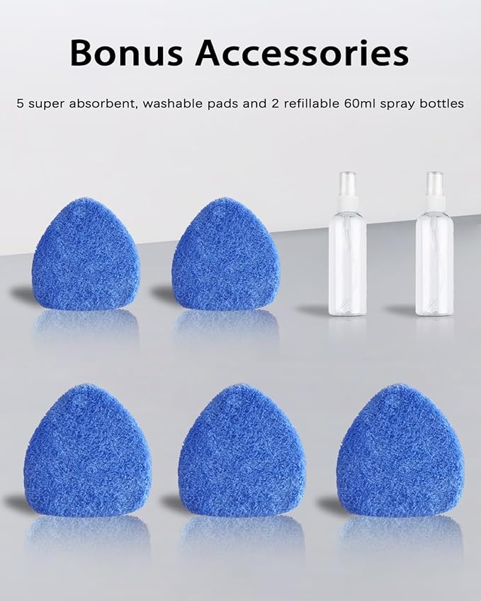 Super Absorbent & Streak-Free – 25.5" Extra Long Windshield Cleaning Kit with 5 Upgraded High-Density Coral Velvet Pads & 2 Spray Bottles for Car & Home, Blue