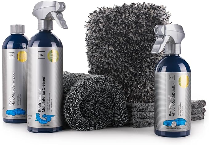 The Rag Company - Premium Car Cleaning Kit - Includes Car Wash Soap, Car Interior Cleaner, Exterior Spray, Drying Towel,