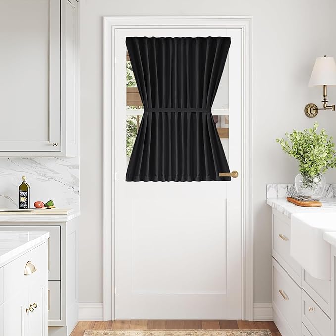 Vatge French Door Window Curtains - Privacy Front Door Curtains for Glass Doors, Doors Window Covering for Doorways, 1 Panel, W54 x L40, Black