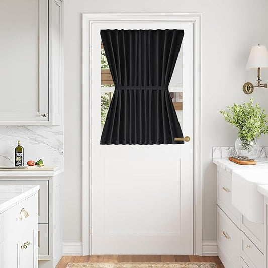 Vatge French Door Window Curtains - Privacy Front Door Curtains for Glass Doors, Doors Window Covering for Doorways, 1 Panel, W54 x L40, Black
