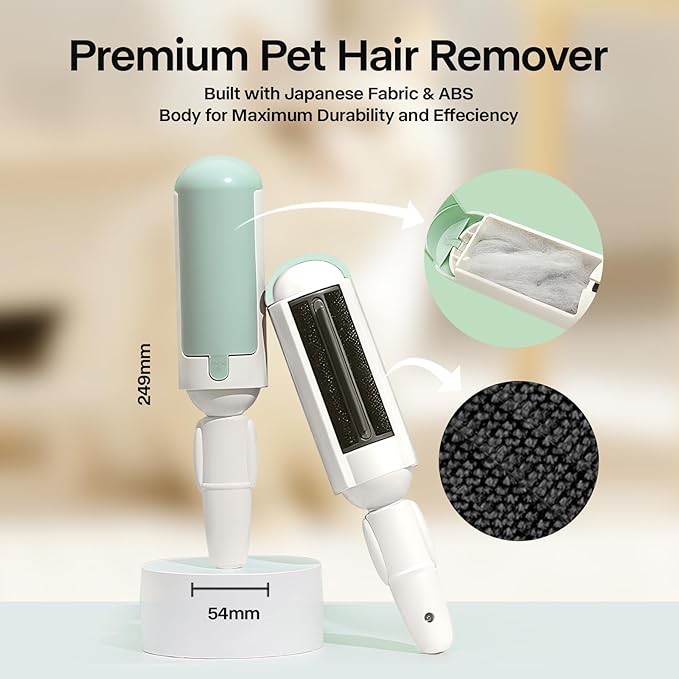 PAKEWAY 2 Pack Pet Hair Remover for Couch & Carpet, Reusable Lint Roller with Self-Cleaning Base, Dog & Cat Fur Remover, Portable Hair Removal Tool