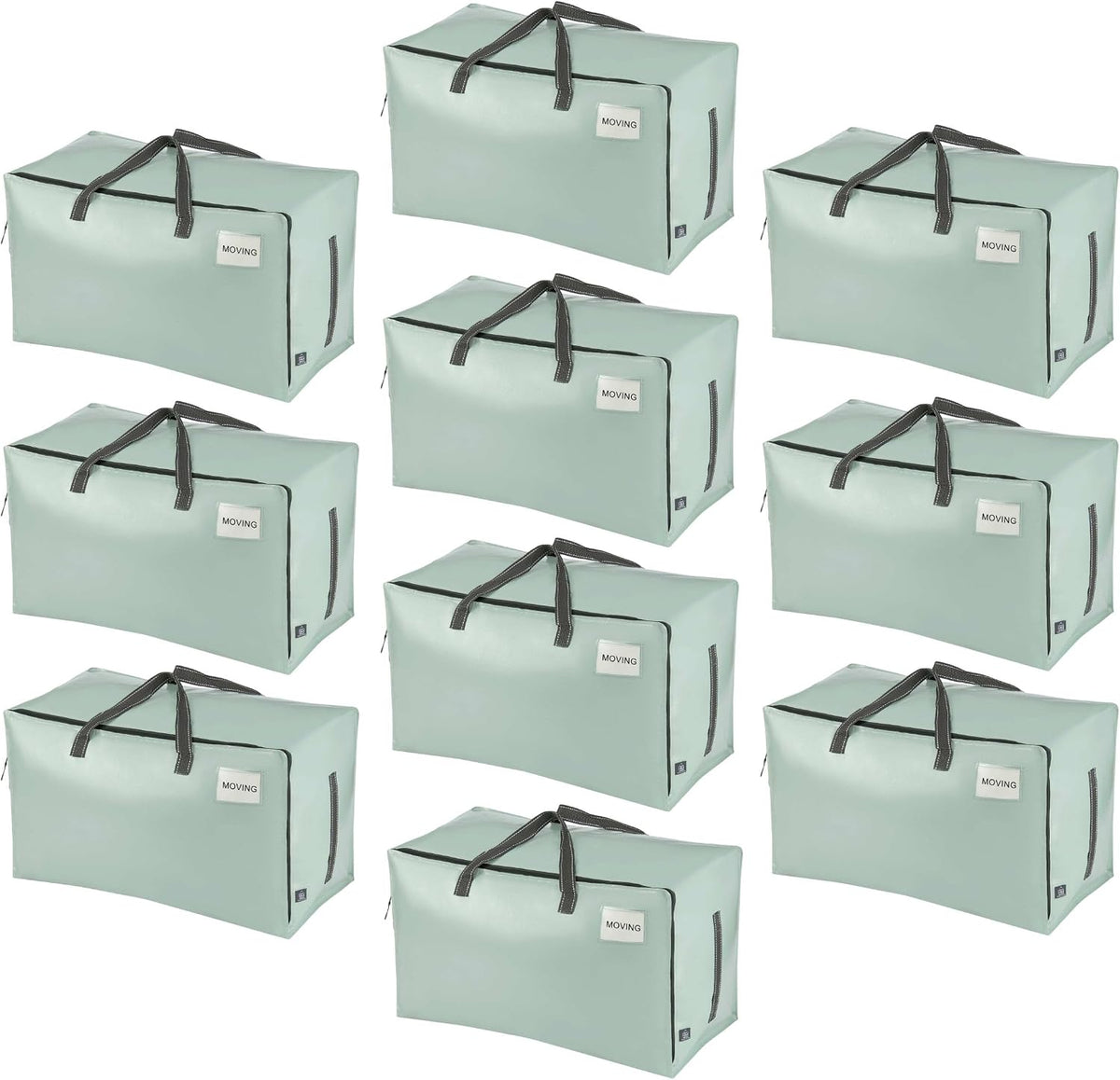 10 Pack Extra Large Heavy Duty Moving Bags with Wide Opening & Reinforced Handles, Reusable Storage Tote Bags with Strong Zippers for Clothes, College Dorm Essentials & Moving Supplies