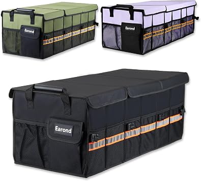 Car Trunk Organizer with Lid,Collapsible Car Storage Organizer with Multi Compartments and Securing Straps for SUV,Sedan