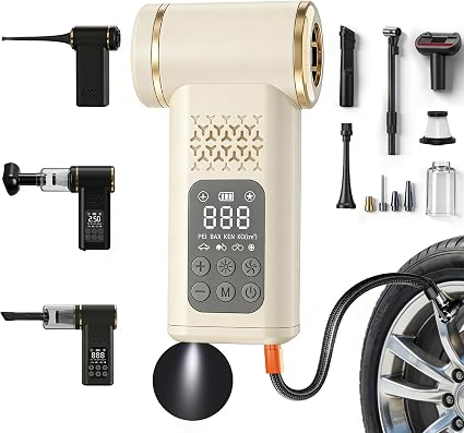 Car Tire Inflator- Vacuum Cleaner- Air Compressor 3-in-1 150PSI Air Pump Cordless Rechargeable USB Portable Battery Oper
