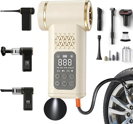 Car Tire Inflator- Vacuum Cleaner- Air Compressor 3-in-1 150PSI Air Pump Cordless Rechargeable USB Portable Battery Oper