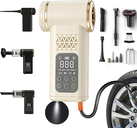 Car Tire Inflator- Vacuum Cleaner- Air Compressor 3-in-1 150PSI Air Pump Cordless Rechargeable USB Portable Battery Oper