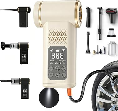 Car Tire Inflator- Vacuum Cleaner- Air Compressor 3-in-1 150PSI Air Pump Cordless Rechargeable USB Portable Battery Oper