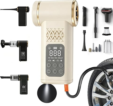 Car Tire Inflator- Vacuum Cleaner- Air Compressor 3-in-1 150PSI Air Pump Cordless Rechargeable USB Portable Battery Oper