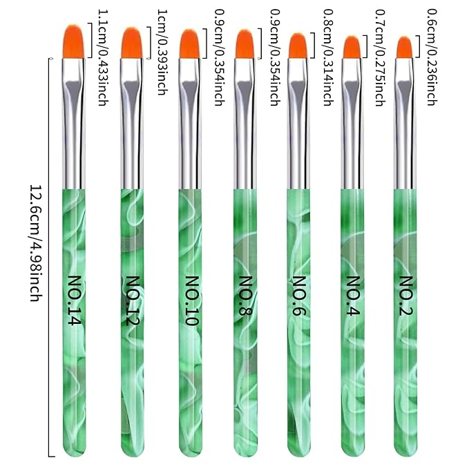 19Pcs Green Nail Art Brush Set, Nail Brushes Kit with Acrylic Nail Brush, Gel Polish Brushes, Dotting Tools, Nail Dust Brush, Manicure Tool for Acrylic Powder Application, Sculpting & Cleaning