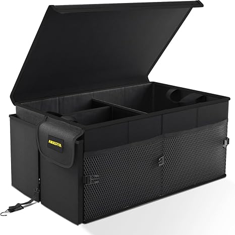 MIKKUPPA Trunk Organizer with Lid - 65L Collapsible Car Organizer, Black