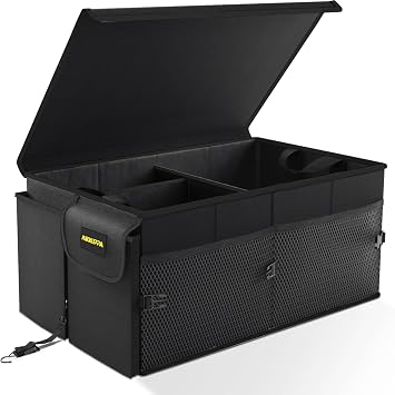 MIKKUPPA Trunk Organizer with Lid - 65L Collapsible Car Organizer, Black