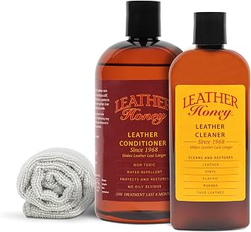 Leather Honey Complete Leather Care Kit Including 8 oz Cleaner, 16 oz Conditioner and Applicator Cloth for use on Leathe