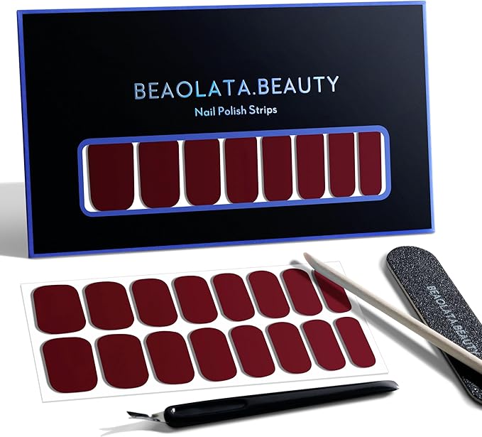 Nail Polish Strips, 32PCS Salon Quality Wraps, Long Lasting Gel Nail Stickers for Women Easy Apply& Remove (Vinery Dark Red)