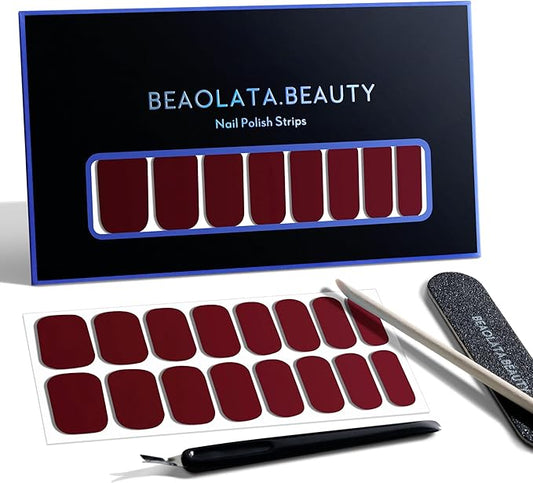Nail Polish Strips, 32PCS Salon Quality Wraps, Long Lasting Gel Nail Stickers for Women Easy Apply& Remove (Vinery Dark Red)