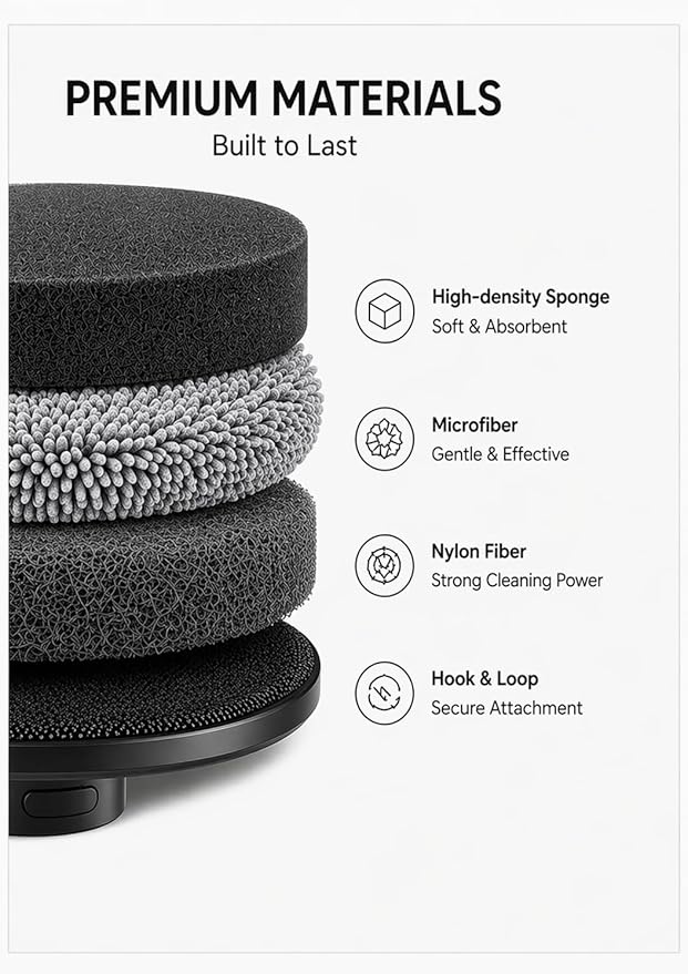 6-Pack Electric Spin Scrubber Replacement Heads, Universal Hook and Loop Cleaning Brush Refill Pads (2 Microfiber, 2 Sponge, 2 Scouring) for Bathroom, Tub, Kitchen and Car (6 Pack)
