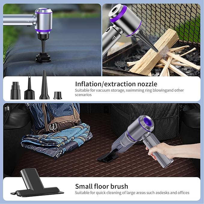 NWDEY Car Vacuum Cleaner High Power 20000Pa – Cordless Handheld Mini Vacuum & Air Duster for Car Detailing, 3-Speed Brushless Motor, 6000mAh Battery (Upgraded Purple)