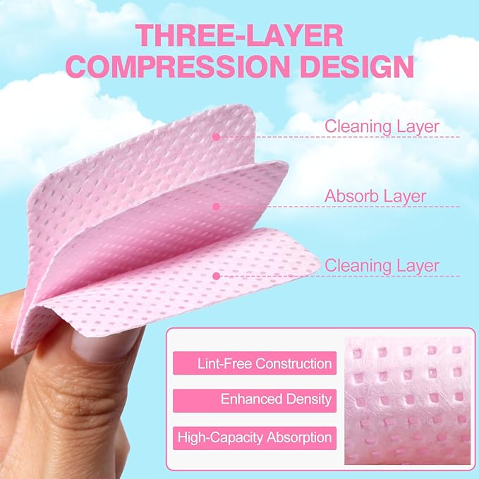 Lint Free Nail Wipes, 400PCS Lint Free Wipes Non-woven Fabric Nail Polish Remover Super Absorbent Soft Cotton Pads for Lash Extensions Glue Cleaning Salon Supplies & Home DIY