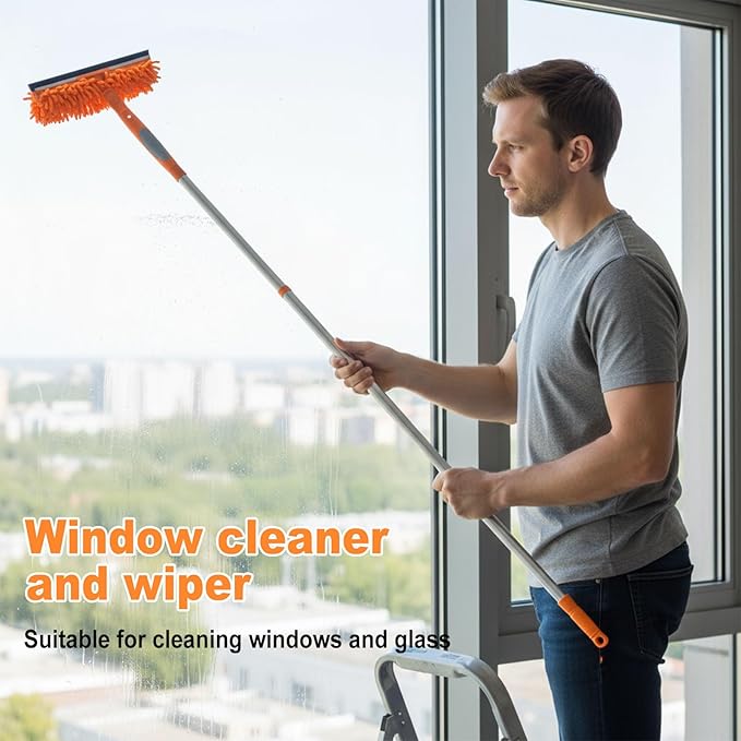 Professional 67" Window Squeegee, 3-in-1 Rotatable Squeegee for Window Cleaning with Extension Poles, Window Cleaner Tool Kit for Indoor & Outdoor High Windows and Car Glass