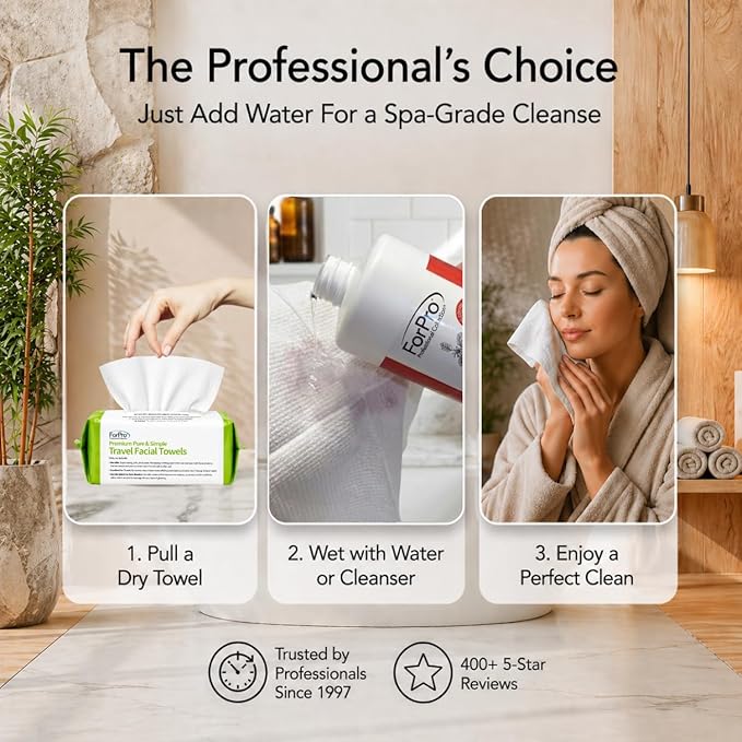ForPro Travel Size Disposable Face Towels, 8"x8" Compact Dry Wipes Bulk Pack, Ultra Soft Lint-Free Viscose Makeup Remover Pads for Sensitive Skin, Biodegradable, Vegan, 600-Count