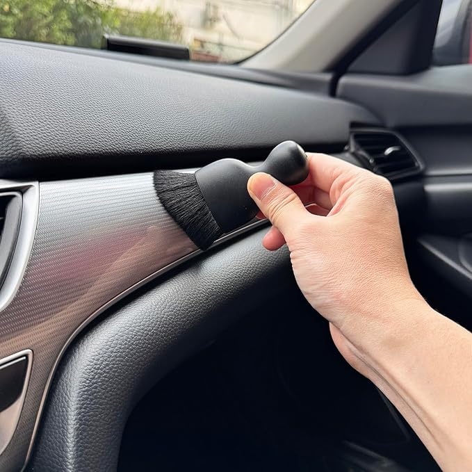 Car Detailing Brush, Soft Bristle Cleaning Brush, Scratch-Free Auto Duster Tool for Dashboard, Air Vents, Leather & Interior Cleaning (Black)