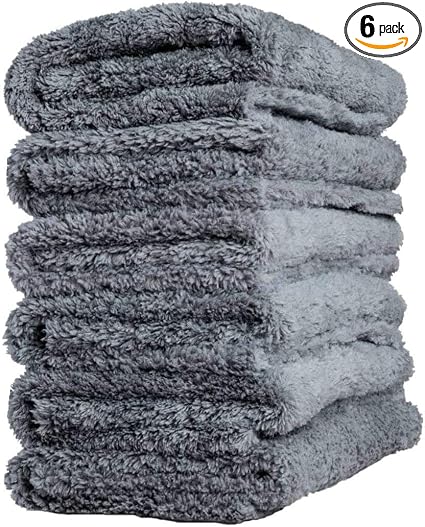 Kingsheep Edgeless Microfiber Towel Car Drying Wash Buffing 6Pack 16"x16" Ultra Plush 450gsm Detailing Cloth (Gray)