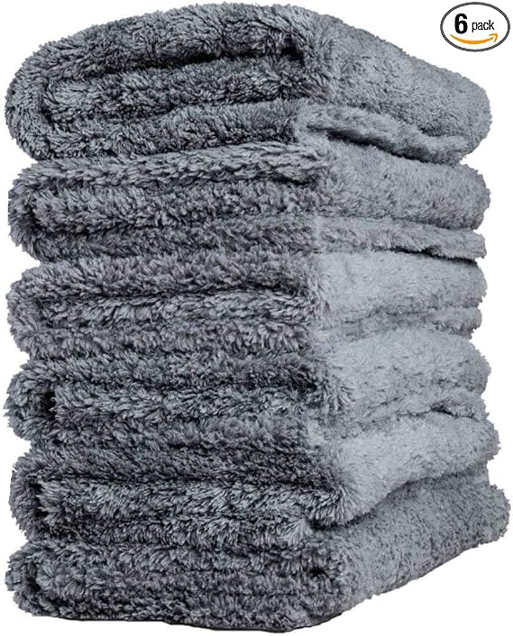 Kingsheep Edgeless Microfiber Towel Car Drying Wash Buffing 6Pack 16"x16" Ultra Plush 450gsm Detailing Cloth (Gray)