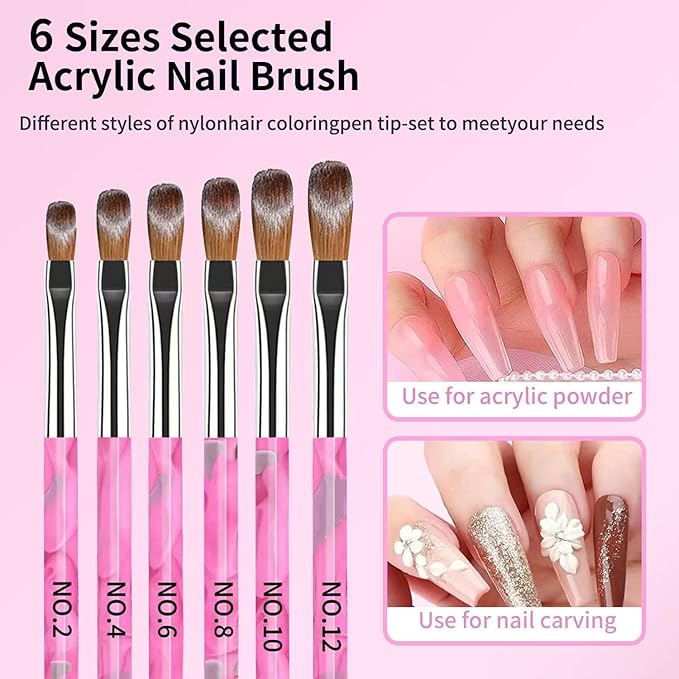 19Pcs Pink Nail Art Brush Set, Nail Brushes Kit with Acrylic Nail Brush, Gel Polish Brushes, Dotting Tools, Nail Dust Brush, Manicure Tool for Acrylic Powder Application, Sculpting & Cleaning