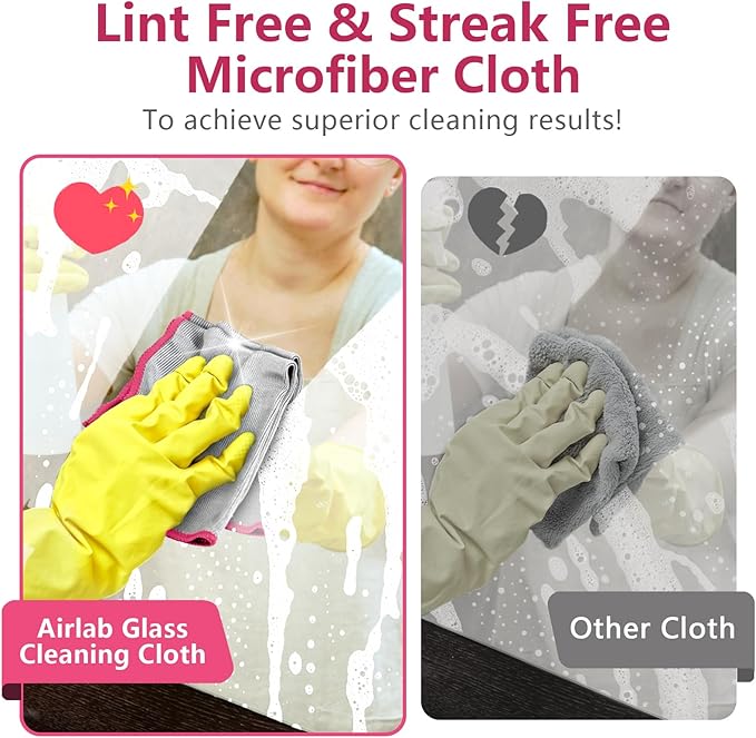 Airlab Glass Polishing Cloth Streak Free Miracle Microfiber Cleaning Cloth Lint Free Cleaning Rags for Glasses Kitchen Dish Mirrors Easy Clean, Pack of 6, 12" x 12", Sliver-Pink