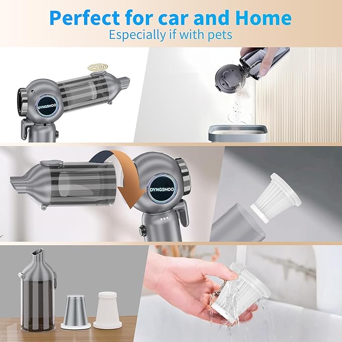 Handheld Car Vacuum Portable Cordless with One-Touch Window Breaker and Seatbelt Cutter 25000Pa High-Power Suction Hand Held Vacuum Cleaner & Air Duster for Car Cleaning (Silver Gray)