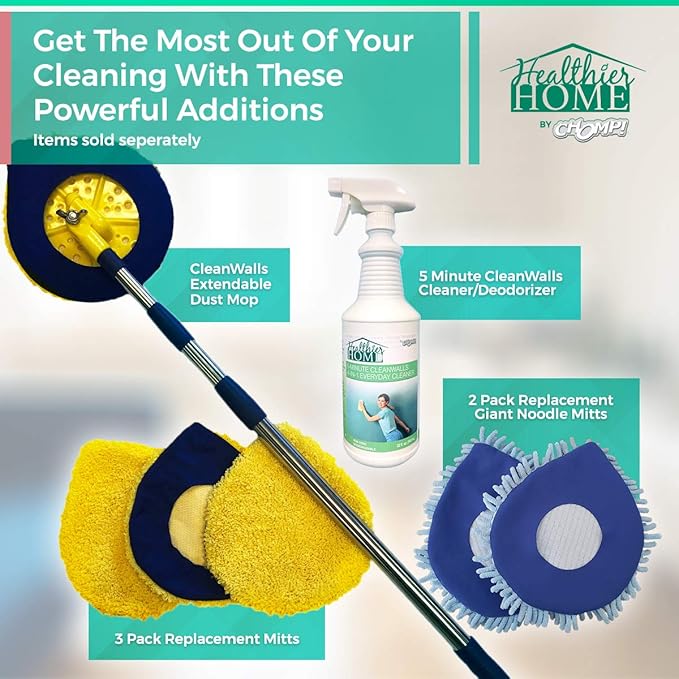 CHOMP! Microfiber Mop Refill Pack: 5 Minute CleanWalls 3-pak Yellow Reusable Washable Wall Washer, Ceiling Cleaner and Baseboard Duster - Dry Dust / Wet Wash Pads
