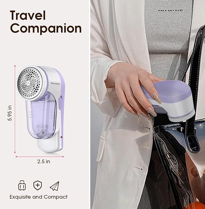 Fabric Shaver Rechargeable, Electric Lint Remover & Pill Remover for Clothes, USB-C Sweater Shaver with 6-Leaf Blade Depiller, Removes Fuzz Pills Bobbles from Cashmere Fleece Couch Furniture