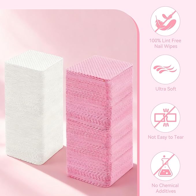 1900Pcs Lint Free Nail Wipes, Nail Supplies Nail Polish Wipe, Pads Gel Nails No Lint Naile Glue Wipes Super Absorbent Soft Non-Woven for Fingernail Polish Remover Eyelash Extensions Nail Art