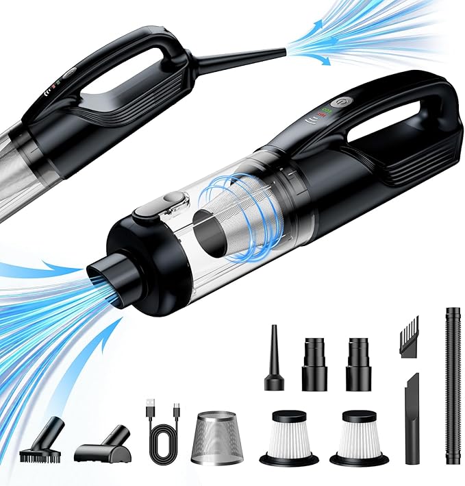 Car Vacuum Portable Cordless, 17000Pa Vacuum Cleaner with Brushless Motor, 2-in-1 Handheld Vacuum Cordless with Multi-Nozzles & Washable Filters, 2 Suction Modes for Home, Car, Office, Pet Hair