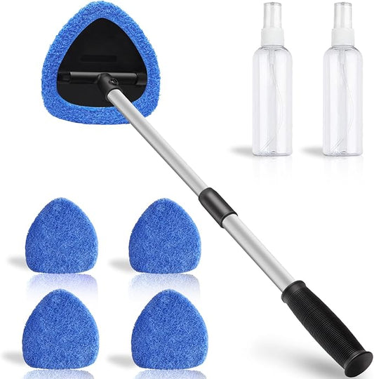 Super Absorbent & Streak-Free – 25.5" Extra Long Windshield Cleaning Kit with 5 Upgraded High-Density Coral Velvet Pads & 2 Spray Bottles for Car & Home, Blue