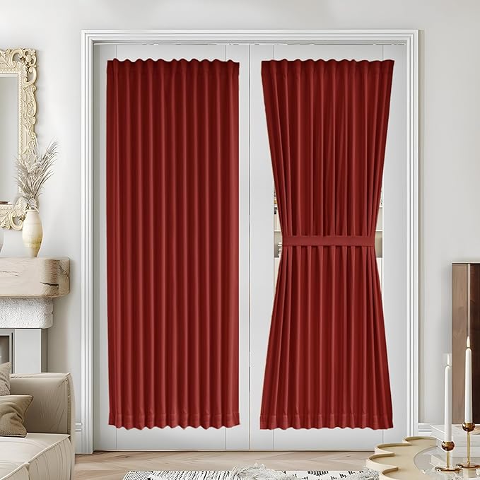 Vatge Christmas Red Door Curtains for Doorways - French Door Curtain Panel with Tieback for Front Door, 1 Panel, W54 x L72, Red