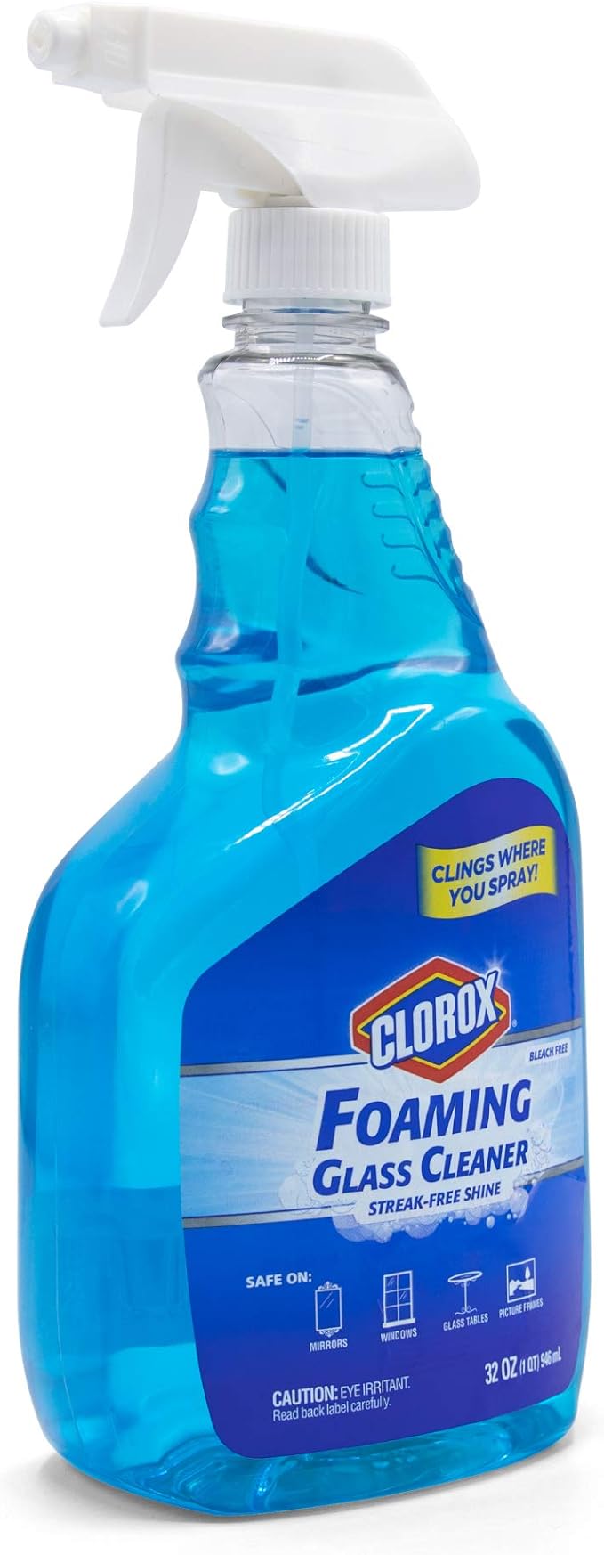 Clorox Foaming Glass Cleaner Trigger Spray, Streak Free No Drip Formula for Windows, Mirrors, and Glass Surfaces, All Purpose Household Cleaning Spray in Fresh Scent, 32 Ounce