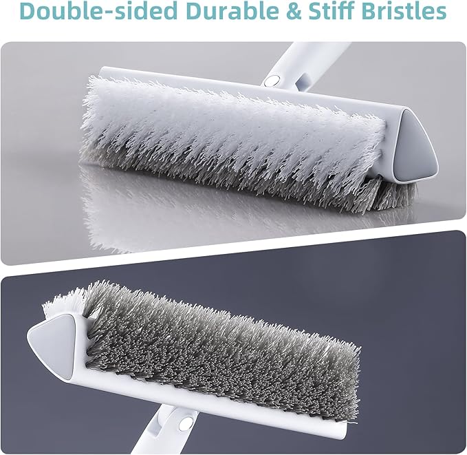 MOPALL Floor Scrub Brush with Long Handle 55", Dual-Sided Stiff Bristle Grout Brush with 180° Rotatable V-Shape Head, Heavy Duty Shower Cleaning for Bathroom Tile, Patio, Deck, Garage, Pool & Corner