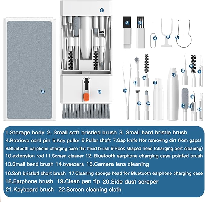 22 in 1 Precision Cleaning Kit – Professional Electronic Cleaning kit Cleaning Tools for Phone, airPods Headset, Keyboards, Cameras, Laptop & More