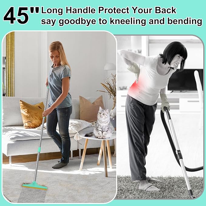 Carpet Rake for Pet Hair Removal - 45" Adjustable Long Handle Carpet Rake, Reusable Pet Hair Removal Tool Kit, Cat Dog Fur Rakes Scraper Carpet Broom for Carpets