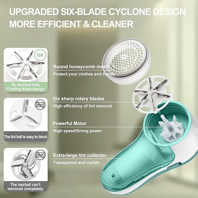 Lint Remover Electric, Bobble Remover Rechargeable with 1 Spare Shaving Blade, Portable Fabric Fluff Shaver